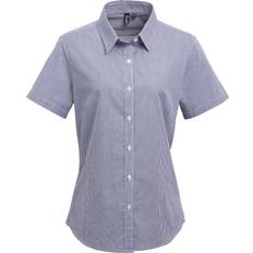 Clothing Premier Microcheck Short Sleeve Cotton Shirt Navy