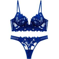 Women Lingerie Sets J&Y Women's Laced Lingerie Knickers and Bra Set Blue