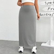 3XL - Long Skirts Shein EZwear Plus Size High Waisted Knitted Skirt