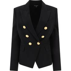 Laine Blazers Balmain Double-Breasted Wool Jacket With Logo Buttons - Black