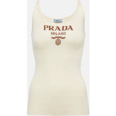 Prada Dam Överdelar Prada Logo silk tank top white