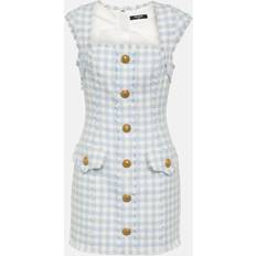 Balmain Women Dresses Balmain Gingham Tweed Mini Dress - Blue