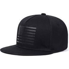 Accessories Uphily Black USA American Flag Flat Brim Bill Hat High Profile Patriotic Snapback Baseball Cap for Men or Women