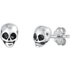 Silver - Unisex Earrings Sac Silver Sterling Silver High Polished Oxidized Skull Stud Earrings .925 New Jewelry Female Unisex