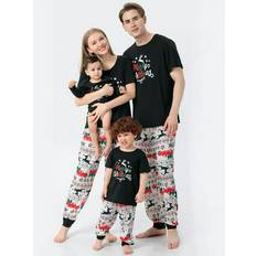 Underwear Bullpiano Matching Family Pajamas Sets Christmas PJ with Short Sleeve Black Tee and Print Pants for Women/Men/Kids/Couples