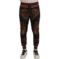 Herre - Silke Bukser & Shorts Dolce & Gabbana Gray Silk Baroque Crown Trousers Sport Pants IT46