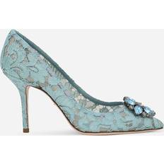 Heels & Pumps Dolce & Gabbana Pump In Taormina Lace With Crystals Woman Pumps And Slingback Light Blue Lace