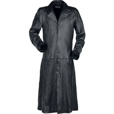 Pelle - Uomo Cappotti Long Black Leather Coat with Collar - Uomo