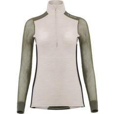 Aclima Women's WoolNet Hybridock Neck With Zip - Beige/Melange/Olive Night