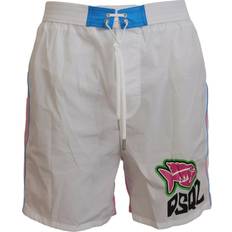 DSquared2 Swimwear DSquared2 White Pink Logo Print Men Beachwear Shorts Swimwear IT48