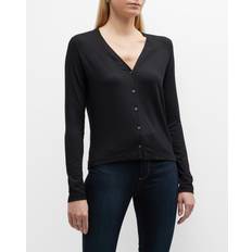 Elastane/Lycra/Spandex - Women Cardigans Majestic Filatures Soft Touch Button-Front Cardigan NOIR X-LARGE