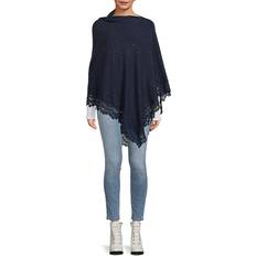 Blue - Women Capes & Ponchos La Fiorentina Women's Embellished Lace Trim Poncho Navy