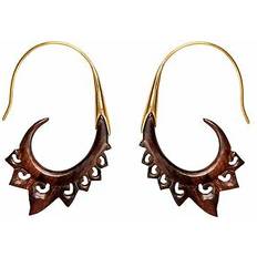 Men - Wood Earrings 81stgeneration Limited, Women Gold Tone Brass Wood Brown Lotus Flower Long Tribal Ethnic Earrings
