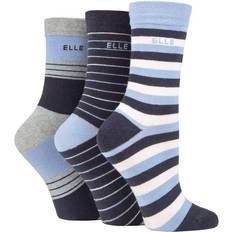 Stripes Socks Elle Pair Plain, Striped and Patterned Cotton Socks with Hand Linked Toes Midnight 4-8