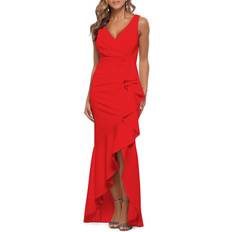 Red Dresses Betsy & Adam Women's Flutter Trumpet Gown Red