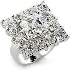 Alamode Jewelry 80215-5 Rhodium Brass Ring with AAA Grade CZ, Clear