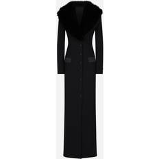 Elastane/Lycra/Spandex - Women Coats Dolce & Gabbana Faux-fur trimmed silk georgette coat black