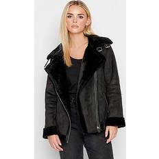 Clothing PixieGirl Petite Faux Fur Trim Aviator Jacket Black