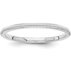 Men - White Gold Rings Finest Gold 14K White Unisex Flat Edge Milgrain Center Wedding Band - 1.5mm