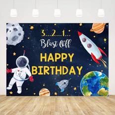 Photo Backgrounds Tianci 7x5ft to The Moon Happy Birthday Backdrop for Boy Outer Space Rocket Astronaut Theme Backdrop Night Sky Gold Hanging Stars Planet Galaxy Background