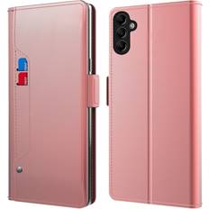 Skalo Samsung A14 4G/5G Kortholder Mirror Flip Cover Rosa guld