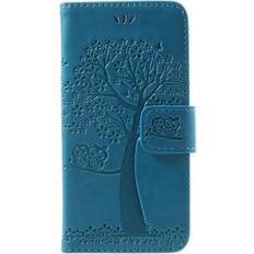 Apple iPhone SE 2020 Covers med kortholder MAULUND iPhone SE 2022 2020 8 7 Læder m. Pung Ugler i Træ Blå