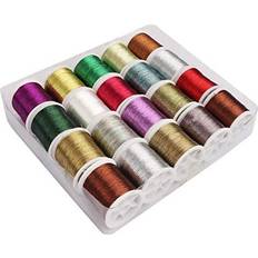 Metallic Polyester Embroidery Thread 20 Pack 40m Assorted Colour Glitter Threads with Spool Floss Skeins for Sewing Machine, Friendship