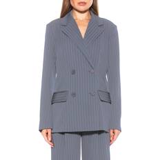 Gray - Women Blazers Alexia Admor Women's Pinstripe Double Breasted Blazer Grey Stripe