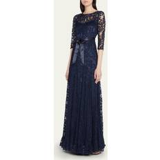 Evening Gowns - Men Dresses 3/4-Sleeve Lace Overlay Gown - Navy