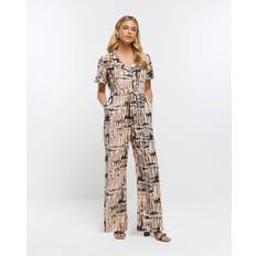 Clothing River Island Womens Brown Animal Print Jumpsuit Brown