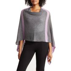 Gray - Women Capes & Ponchos Portolano Women's Cowl Neck Striped Cashmere Poncho Grey