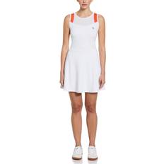 Golf - White Dresses Original Penguin Women's Sleeveless Illusion Mesh Tennis Dress in Bright White, Medium, Polyester/Recycled Polyester/Elastane Bright White