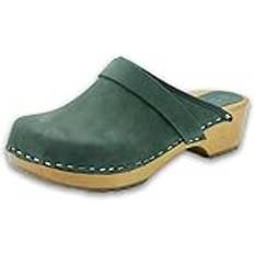 Green Clogs Bjork Women's Maja Open Back Leather Clogs Forest Nubuck EU-42