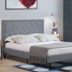 Comfy Living Padded Headboard Grey Fabric Bed Frame