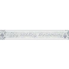 Garlands Amscan Happy Anniversary Holographic Foil Banner Silver One Size