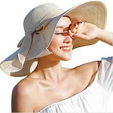 Beige - Women Hats Womens Big Bowknot Straw Hat Beach Cap Beachwear Wide Floppy Hat Foldable Roll up Big Brim Hats Sun Hat UPF Party Garden Travel Beige