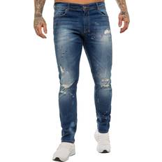 Clothing Enzo MENS SKINNY RIPPED SPLASHED JEANS Blue Cotton 32W/32L