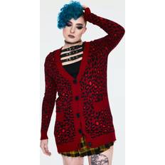 Herr - Röda Koftor Jawbreaker Rockabilly Cardigan Maneater Red Leopard Print Oversized Cardigan för Dam röd/svart