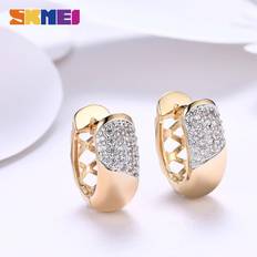 Beige Earrings Skmei Popular Romantic Platinum Plated Ear Clip Fashion Geometric diamond-studded romantic earrings ear clips for girls Beige/Gold/Multicolour