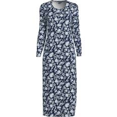 Lands' End Women Nightgowns Lands' End Womens Cotton LS Midcalf Nightgown Deep Sea Navy Classic Floral Regular