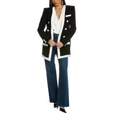 Balmain Outerwear Balmain Long Collarless 6-Button Crepe Jacket