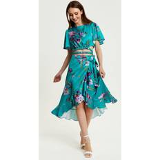 Florals Skirts Liquorish Green Floral Print Midi Wrap Skirt