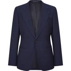 Beige - Homme Blazers Reiss Mens Navy Bold Single-breasted Wool Blazer