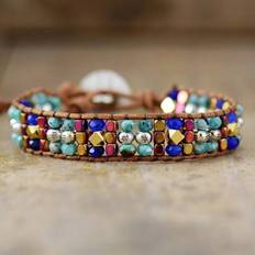 Semiprecious Jades Stone Beaded Strand Hand Wrap Bracelet Personnalis Armband Teengirls Boho Leather Jewelry Bijoux Homme Multicoloured