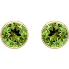 Diamante - Donna Orecchini 9ct Yellow Gold Peridot 4mm Round Rub Over Set Stud Earrings