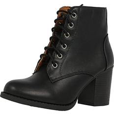 Shoes Soda Women Korman Cute Chunky Lace Up Leatherette Zipper Ankle Bootie,Black,11