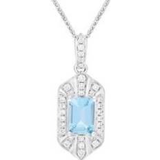 Femme - Or Blanc Breloques et Pendentifs 18ct White Gold Aquamarine Diamond Emerald Cut Cluster Pendant