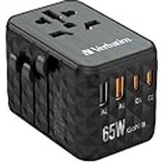 Verbatim UTA-05 GAN III UNIVERSAL TRAVEL Adapter with 2 X USB-C PD 65W & QC 4 2 X USB-A