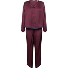 Red - Women Robes Esprit Damen Satin Colour Block CVE Pyjama Pyjamaset, Bordeaux RED