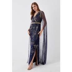 Gold - Long Dresses Coast Mesh Cape Back Maxi Dress With Embellishment Navy